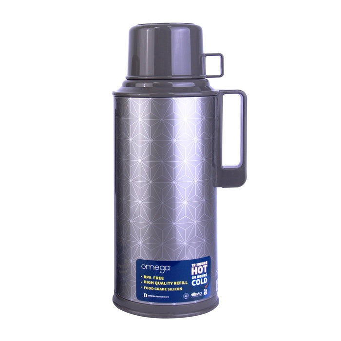 Omega Houseware Dalton Thermal Carafe with Double Cup I 12 Hours Hot & 24 Hours Cold 1000ml / 1800ml