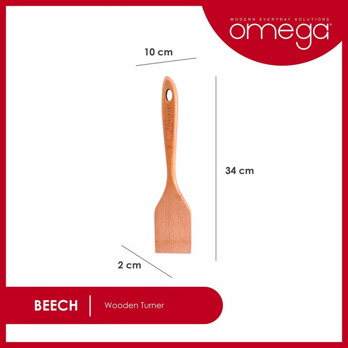 Omega Houseware Beech Wooden Turner Non-Stick Cookware Safe Spatula