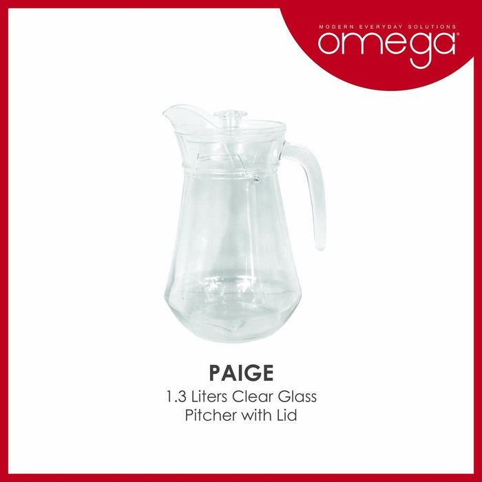 Omega Houseware Paige 1.3 L High Quality Clear Glass Pitcher Dishwasher Safe with Gift Box