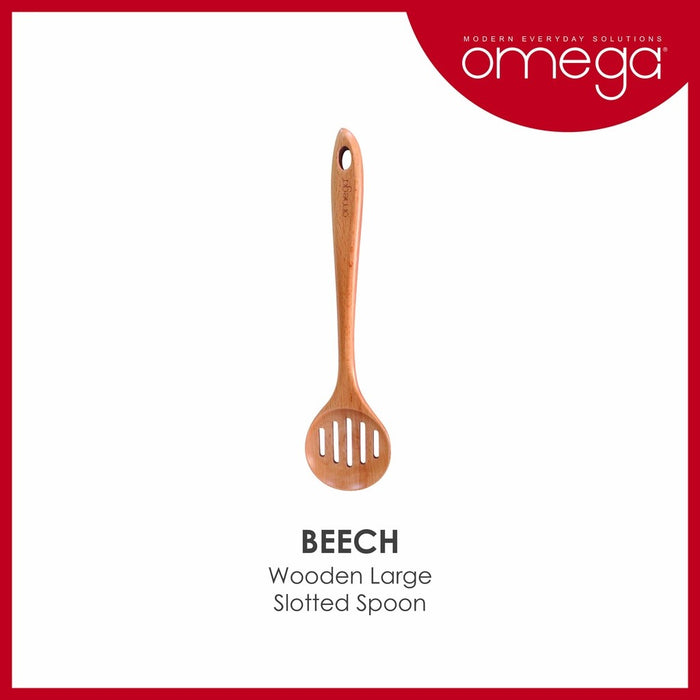 Omega Houseware Large Wooden Slotted Spoon Non-Stick Cookware Safe