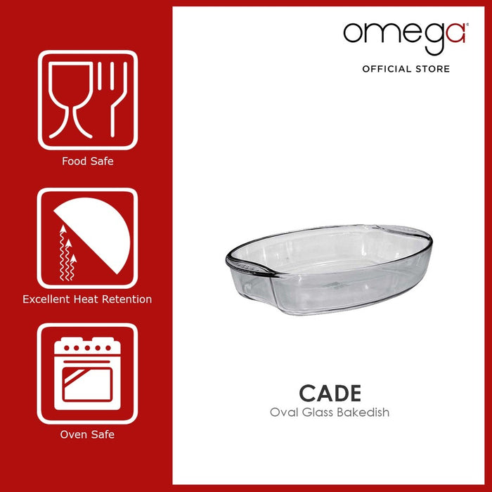 Omega Houseware Cade Oval Glass Oven and Microwave Safe Bakedish 1800ml / 2500 ml