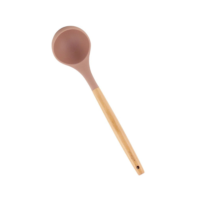 Omega Houseware Peach Silicone Soup Ladle with Beechwood Handle Food Grade Kitchen Utensil