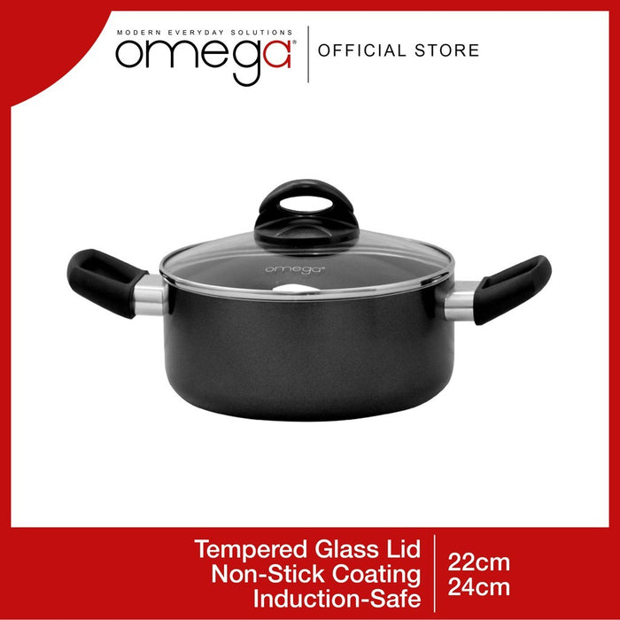 Omega Houseware Callie Aluminum Non-Stick Coat Sauce Pot Casserole with Lid & Steam Vent I Induction