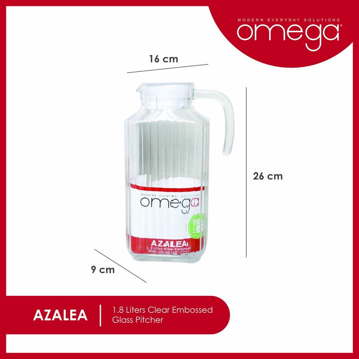 Omega Houseware Azalea 1.8L Clear Embossed High Quality Glass Pitcher  with Lid