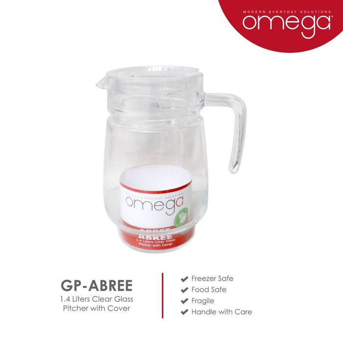 Omega Abree 1.4L High Quality Clear Everyday Glass Pitcher with Gift Box