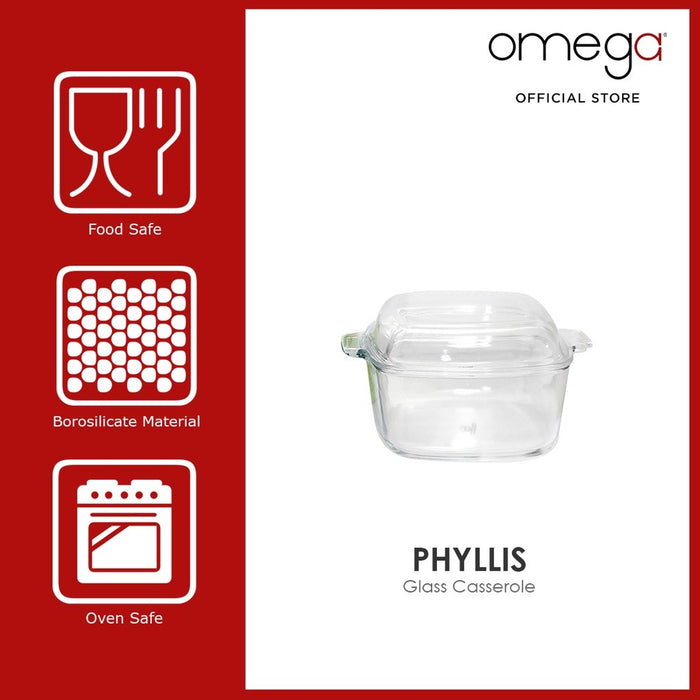Omega Houseware Phyllis Square Glass Casserole