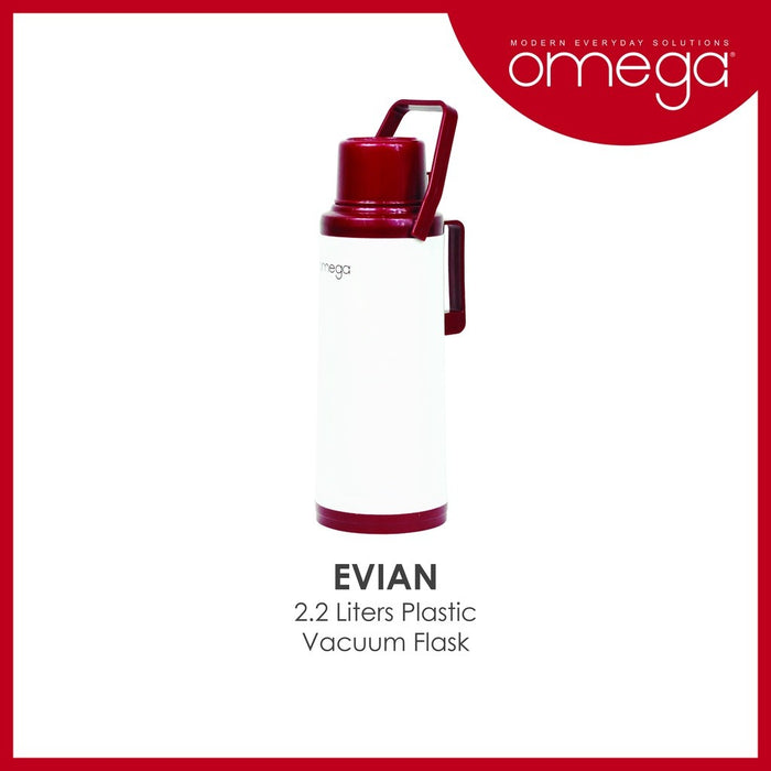 Omega Houseware Evian 2.2L Plastic Thermal Vacuum Flask I 12hr Heat Retention Thermal Thermo