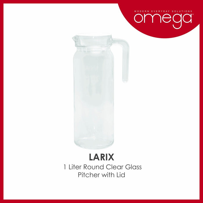 Omega Houseware Larix 1L Round Clear Everyday Glass Pitcher