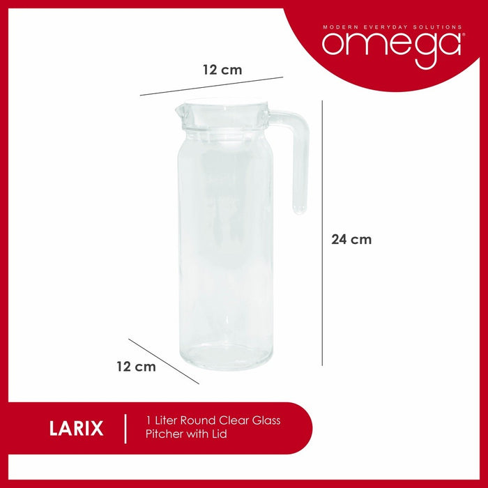 Omega Houseware Larix 1L Round Clear Everyday Glass Pitcher