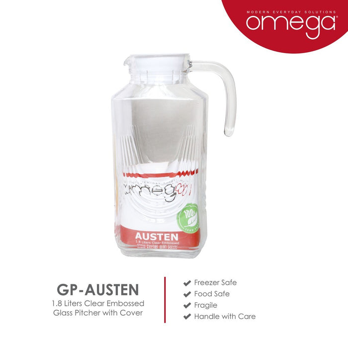 Omega Houseware Austen 1.8L Clear Embossed High Quality Glass Pitcher