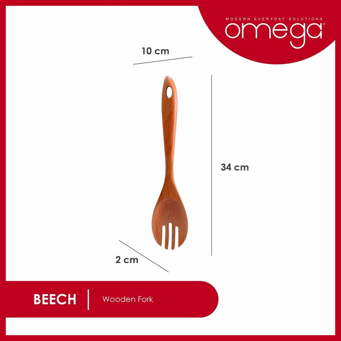 Omega Houseware Beech Wooden Fork Non-Stick Cookware Safe Kitchen Tool