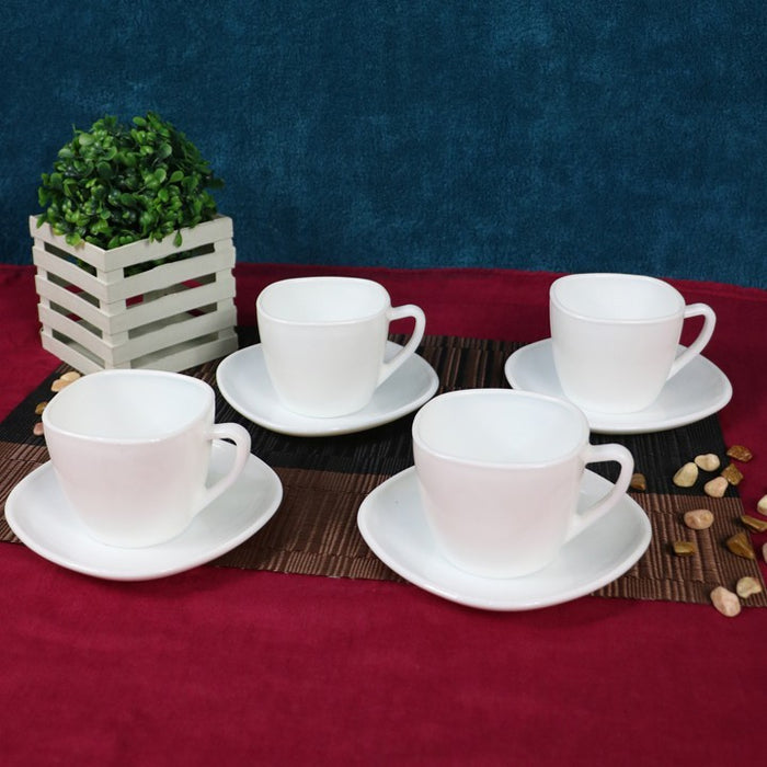 Omega Houseware Elara Square Opal Cup and Saucer Set 8pcs | Microwave & Dishwasher Safe