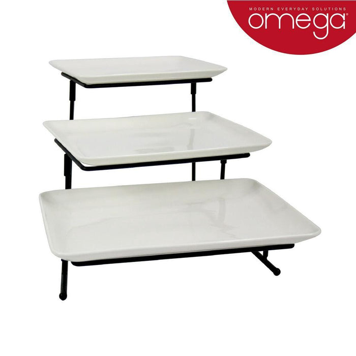 Omega Houseware Shara Elegant and Durable 3-Tier Rectangular Plate With Collapsible Rack