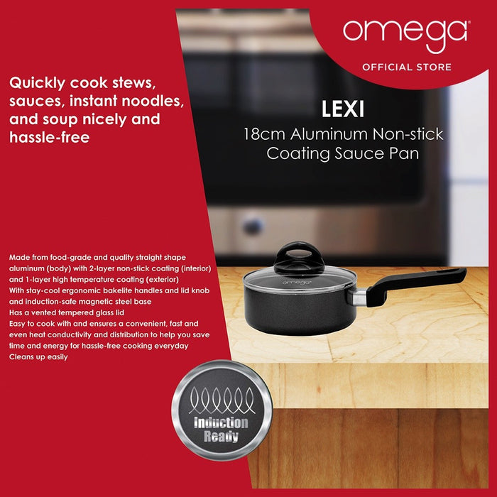 Omega Houseware Lexi Aluminum Non-stick Coating Sauce Pan I Induction Ready Cookware 18cm/20cm