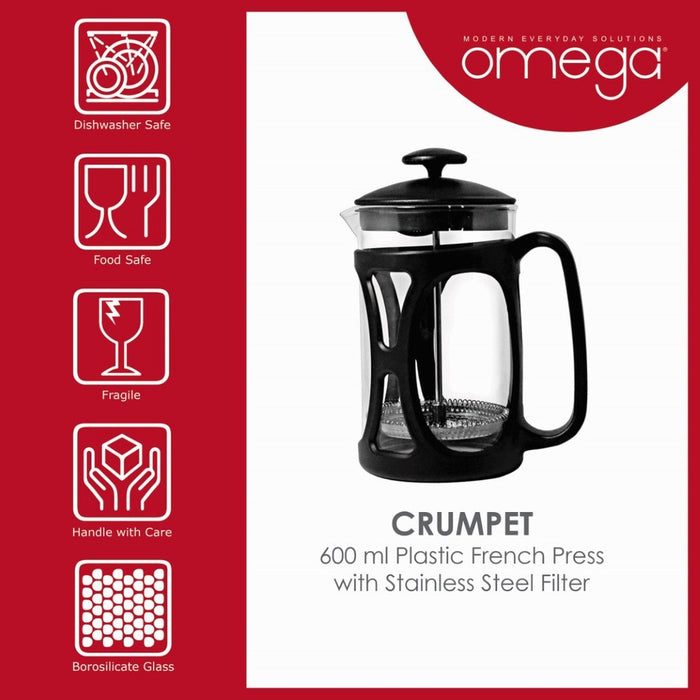 Omega Houseware Crumpet French Press Coffee & Tea Maker Glass Brewer  600ML/800ML/1000ML