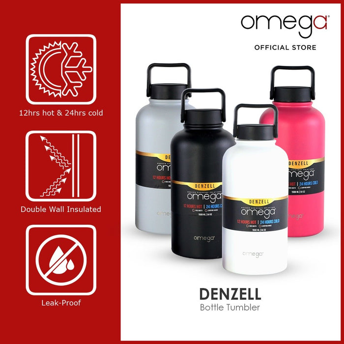 Omega Houseware Denzell Double Wall Stainless Steel Travel Tumbler 64oz with FREE Spout