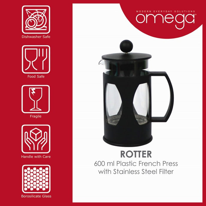 Omega Houseware Rotter French Press Coffee & Tea Maker with Stainless Steel Filter 350ml/600ml