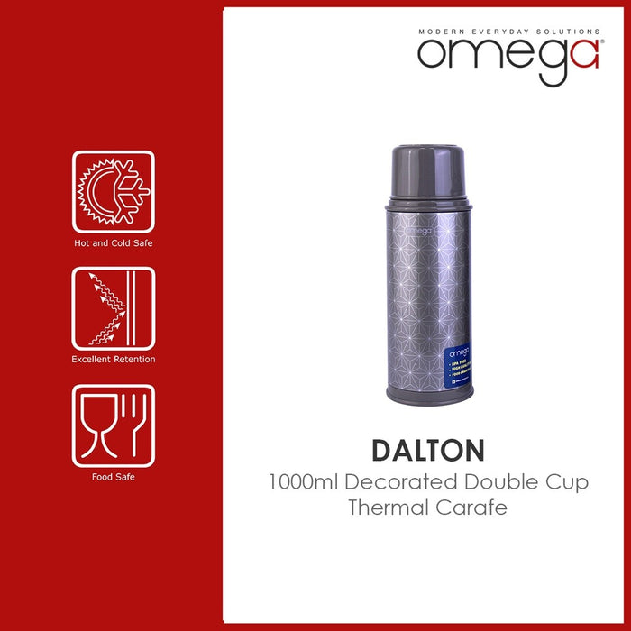 Omega Houseware Dalton Thermal Carafe with Double Cup I 12 Hours Hot & 24 Hours Cold 1000ml / 1800ml