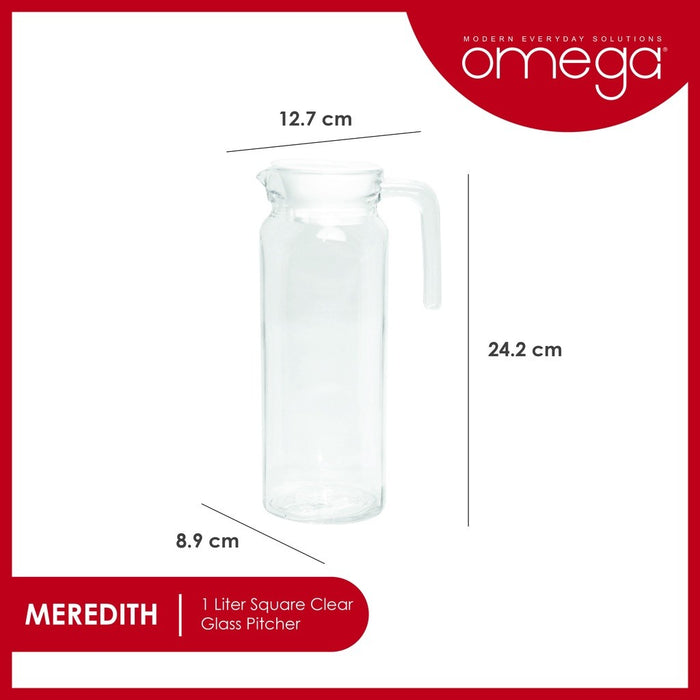Omega Meredith Square Clear Glass Pitcher 1L