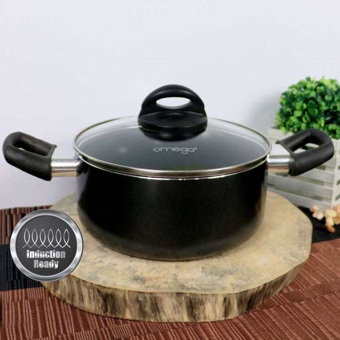 Omega Houseware Callie Aluminum Non-Stick Coat Sauce Pot Casserole with Lid & Steam Vent I Induction