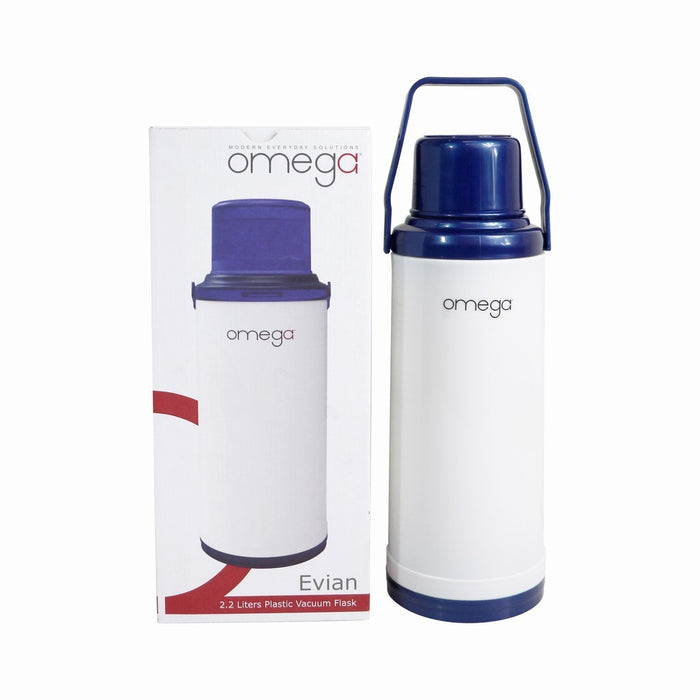 Omega Houseware Evian 2.2L Plastic Thermal Vacuum Flask I 12hr Heat Retention Thermal Thermo