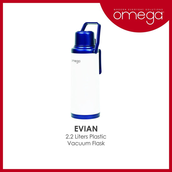 Omega Houseware Evian 2.2L Plastic Thermal Vacuum Flask I 12hr Heat Retention Thermal Thermo