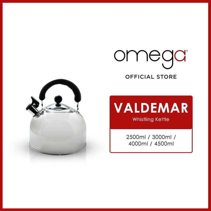Omega Houseware Valdemar Stainless Steel Whistling Kettle Induction Ready 2.5L/3L/4L/5L