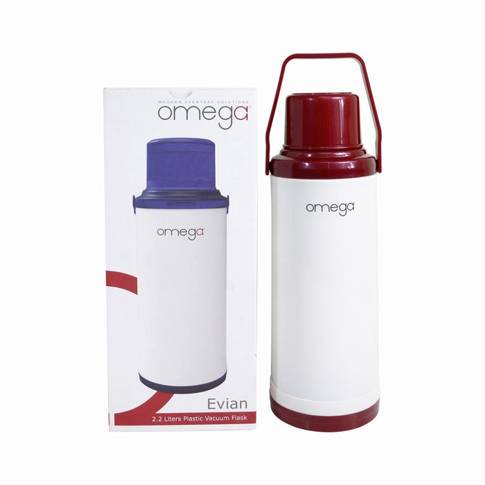 Omega Houseware Evian 2.2L Plastic Thermal Vacuum Flask I 12hr Heat Retention Thermal Thermo