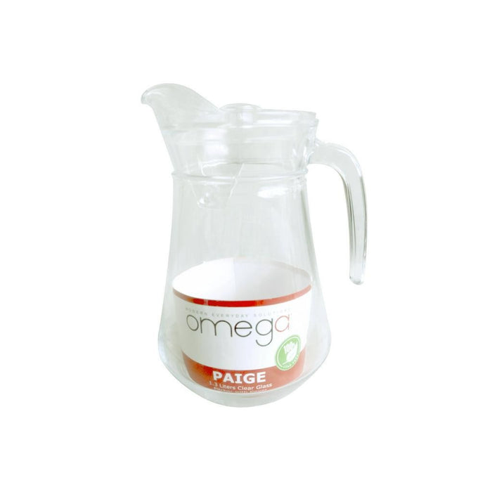 Omega Houseware Paige 1.3 L High Quality Clear Glass Pitcher Dishwasher Safe with Gift Box
