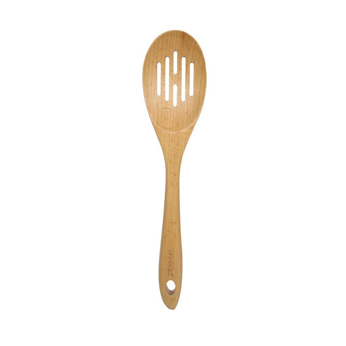 Omega Houseware Beech Wooden Slotted Spoon Non-Stick Cookware Safe