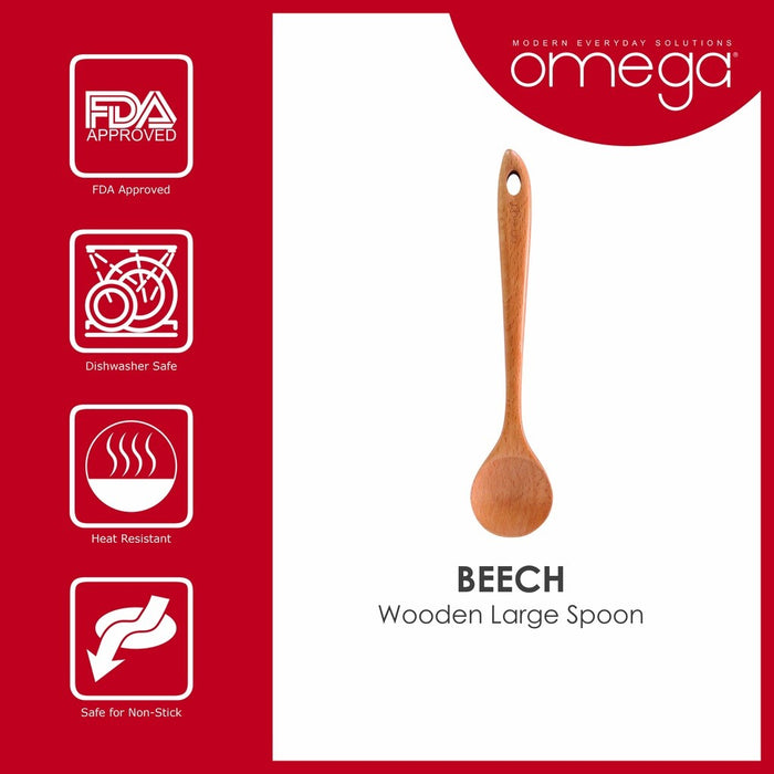 Omega Houseware Large Wooden Spoon Non-Stick Cookware Safe
