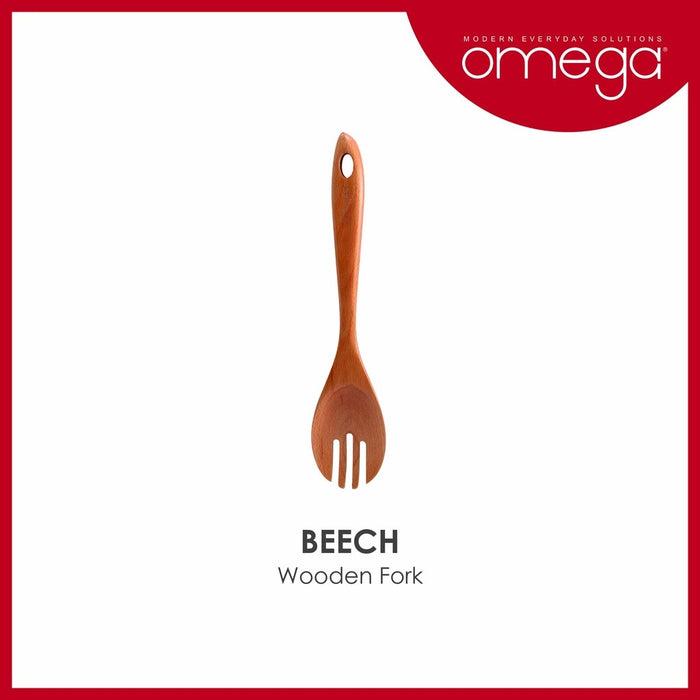 Omega Houseware Beech Wooden Fork Non-Stick Cookware Safe Kitchen Tool