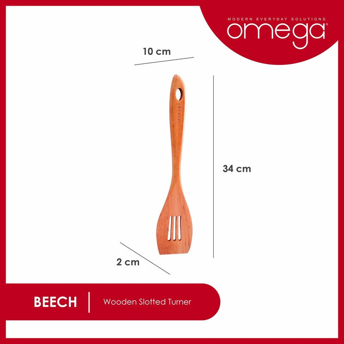 Omega Houseware Beech Wooden Slotted Turner Durable Wooden Kitchen Tool