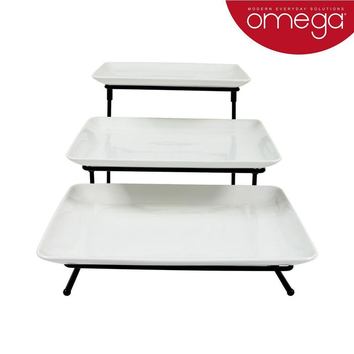 Omega Houseware Shara Elegant and Durable 3-Tier Rectangular Plate With Collapsible Rack