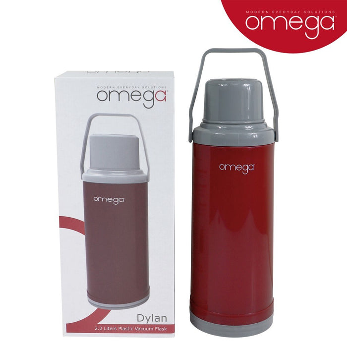 Omega Houseware Dylan 2.2L Plastic Vacuum Flask I 12hr Heat Retention Thermal Thermo