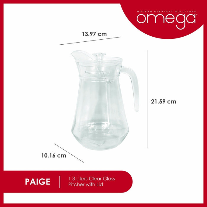 Omega Houseware Paige 1.3 L High Quality Clear Glass Pitcher Dishwasher Safe with Gift Box