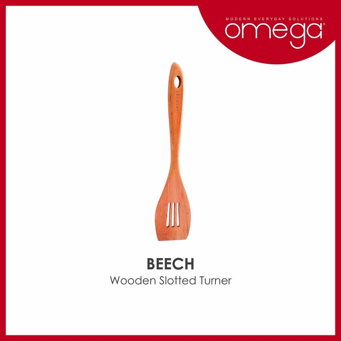 Omega Houseware Beech Wooden Slotted Turner Durable Wooden Kitchen Tool