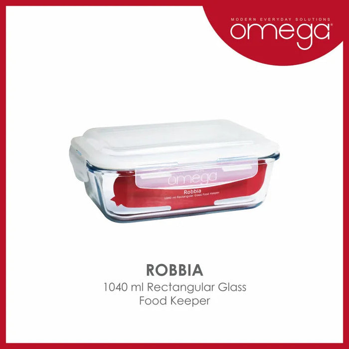 Omega Houseware Robbia Rectangular Glass Food Keeper Airtight Storage, and leakproof lid