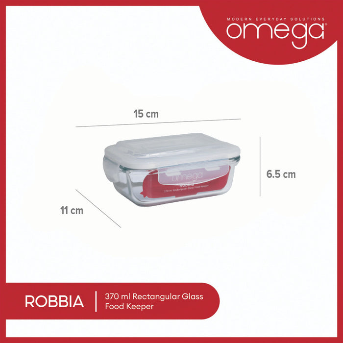 Omega Houseware Robbia Rectangular Glass Food Keeper Airtight Storage, and leakproof lid