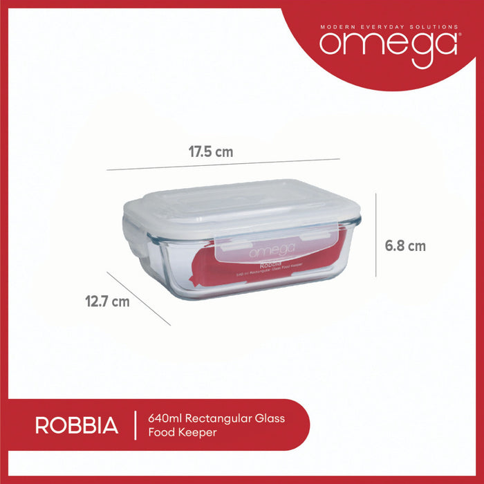 Omega Houseware Robbia Rectangular Glass Food Keeper Airtight Storage, and leakproof lid