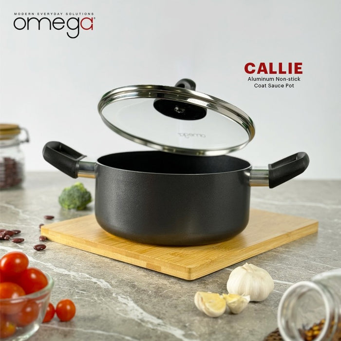 Omega Houseware Callie Aluminum Non-Stick Coat Sauce Pot Casserole with Lid & Steam Vent I Induction