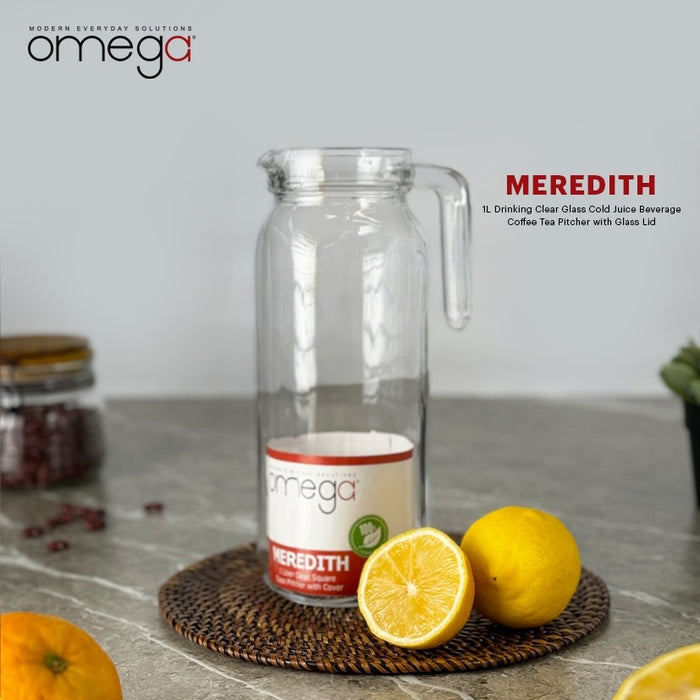 Omega Meredith Square Clear Glass Pitcher 1L