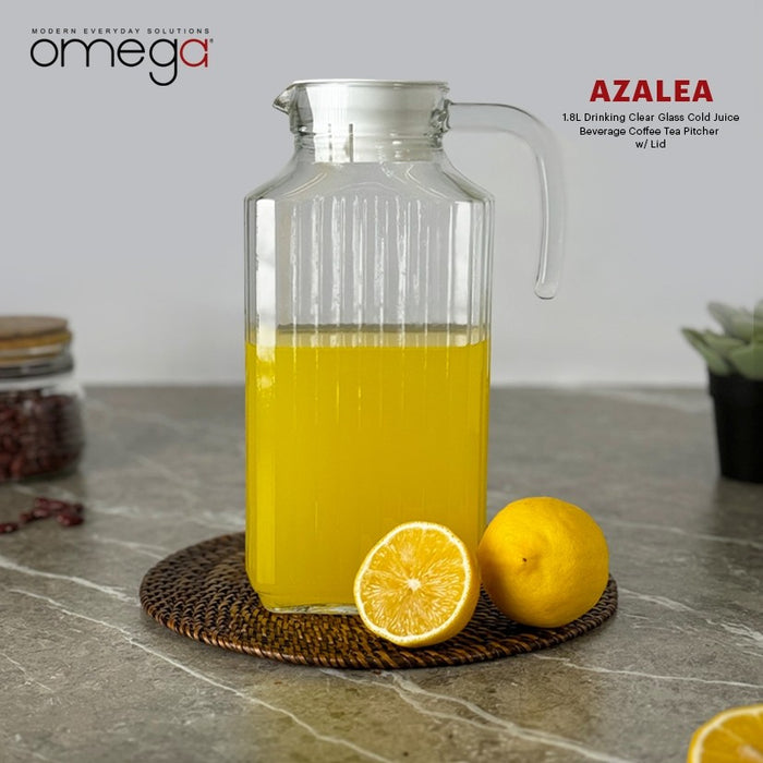 Omega Houseware Azalea 1.8L Clear Embossed High Quality Glass Pitcher  with Lid