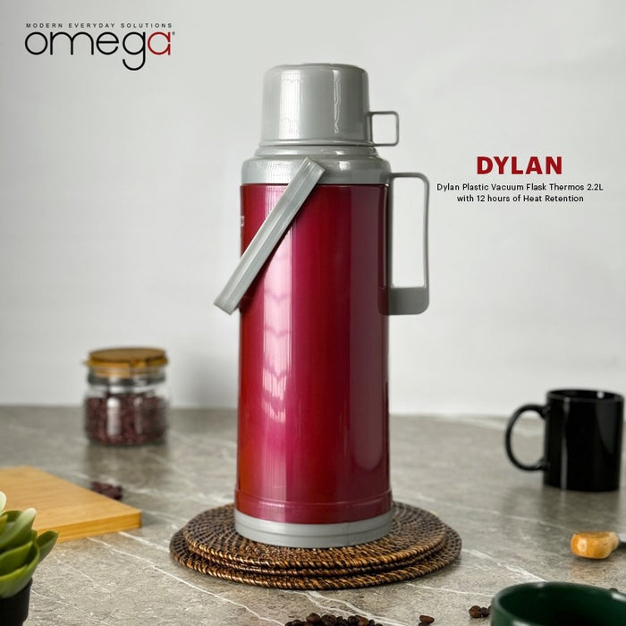 Omega Houseware Dylan 2.2L Plastic Vacuum Flask I 12hr Heat Retention Thermal Thermo