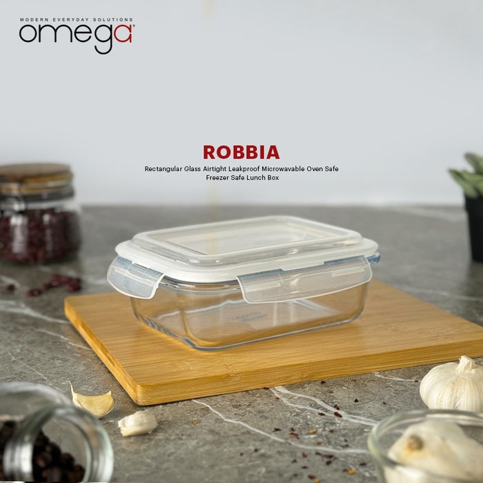 Omega Houseware Robbia Rectangular Glass Food Keeper Airtight Storage, and leakproof lid