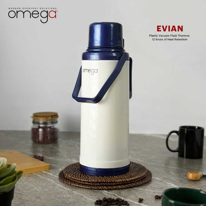 Omega Houseware Evian 2.2L Plastic Thermal Vacuum Flask I 12hr Heat Retention Thermal Thermo