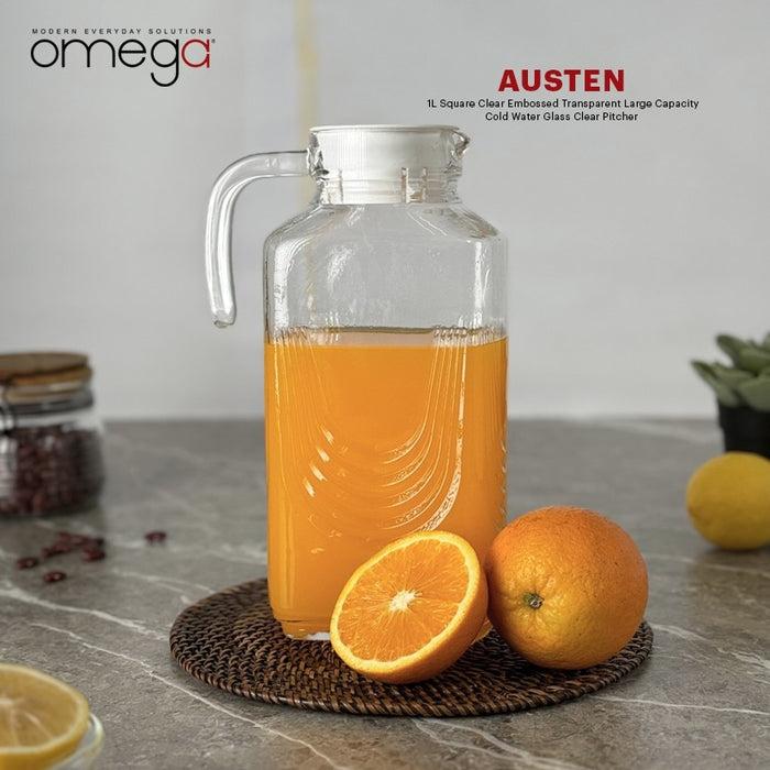 Omega Houseware Austen 1.8L Clear Embossed High Quality Glass Pitcher