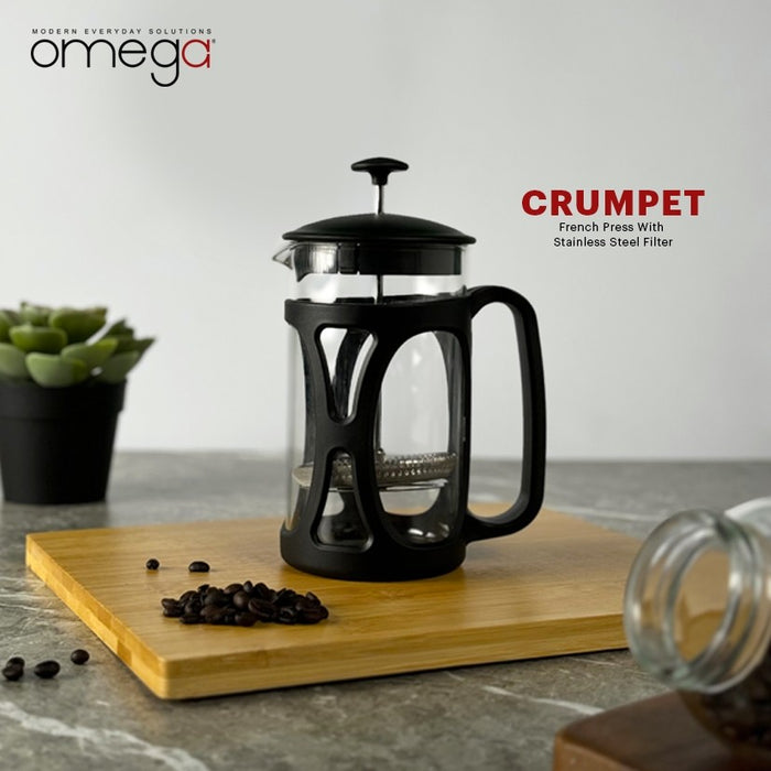 Omega Houseware Crumpet French Press Coffee & Tea Maker Glass Brewer  600ML/800ML/1000ML