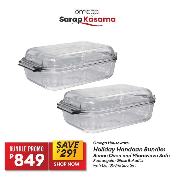 Holiday Handaan Bundle: Bence Rectangular Glass Bakedish with Lid 1300ml 2pc Set