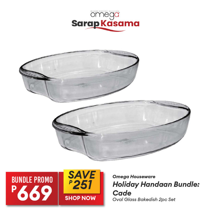 Omega Houseware Holiday Handaan Bundle: Cade Oval Glass Bakedish 2pc Set